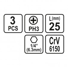65454 Set 3 biti philips PH3, prindere hexagonala ..